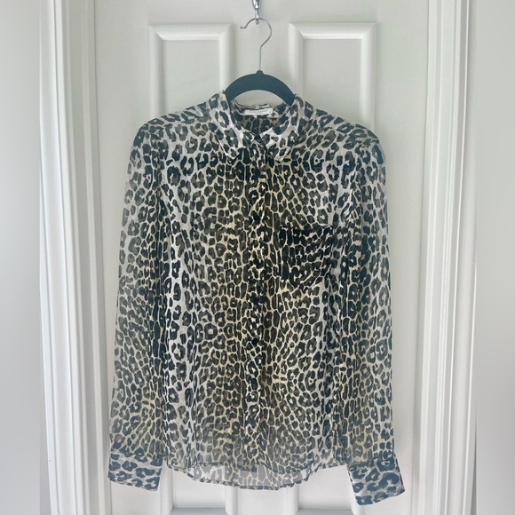 Equipment Femme Silk Sheer Cheetah Print Button Up Blouse - Picture 1 of 4